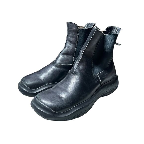 Vintage 1990s Prada Chelsea Boots Men's Size US 7.5 Black Leather Wide Toe Y2K - Picture 2 of 6